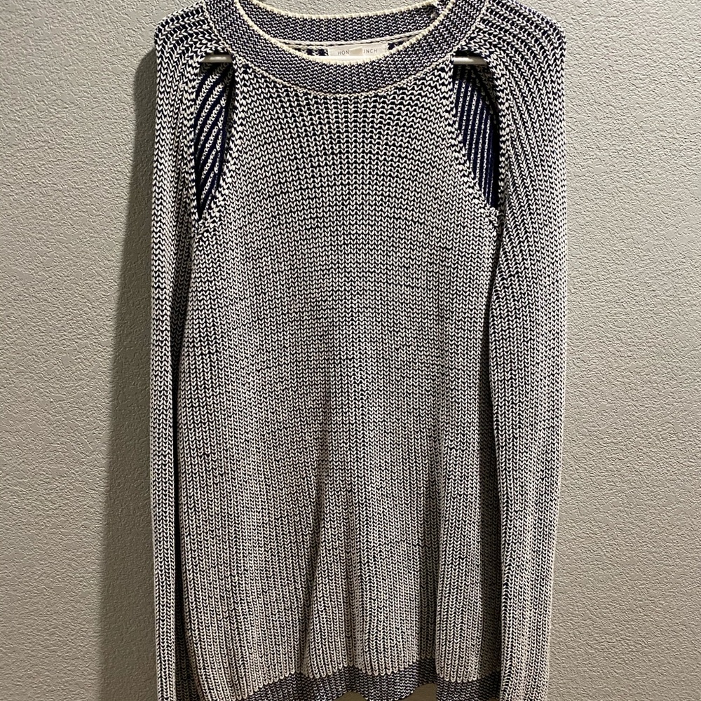 Blue and white oversized sweater